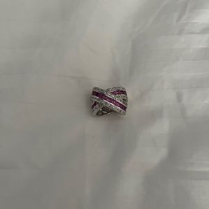 Pink and cubic zirconia criss cross ring